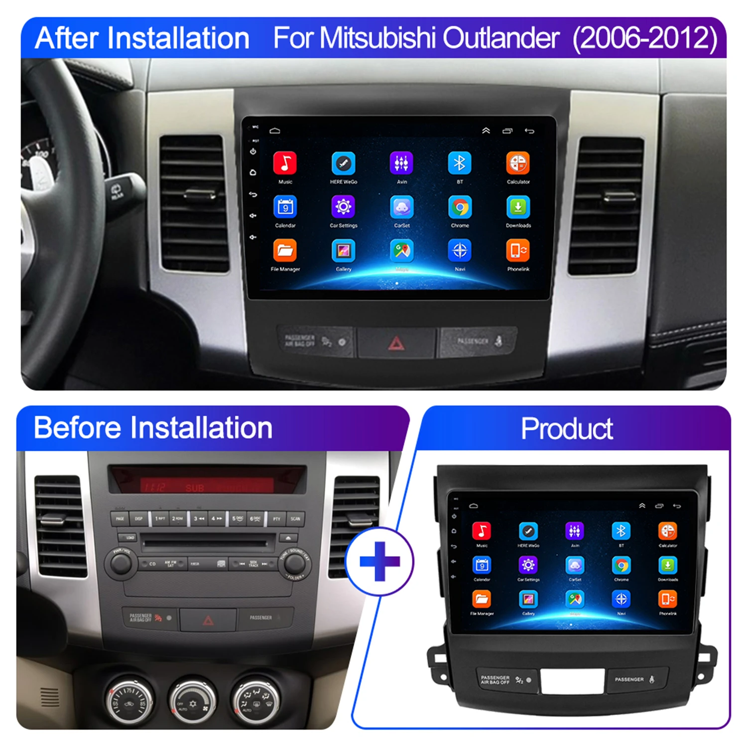 for Mitsubishi Outlander 2 2006-2011 for Citroen C-Crosser Android Auto Car Radio Carplay Multimedia Player 2Din Stereo DVD