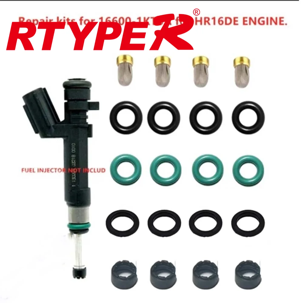 4SET Fuel injector Repair Kits Filter Oring For Nissan Versa Qida yda Liwei xuyi 1.6l L4 2012-2019 16600-1KT0A 166001KT0A FJ1192