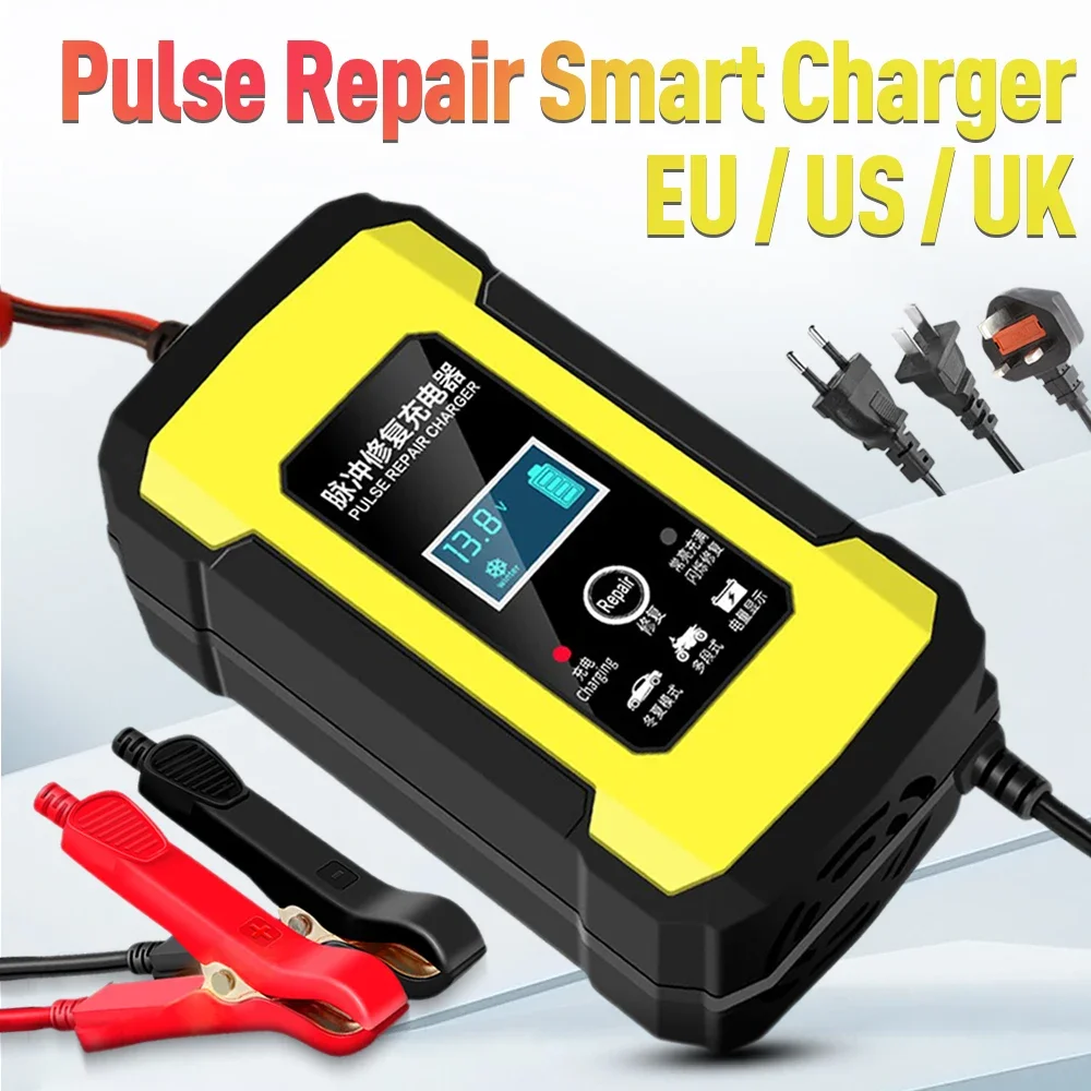 6A Pulse Repair Smart Charger Intelligent Winter Summer Mode Digital Display For 12V 2-100AH Cars Motorcycles Car Chargers