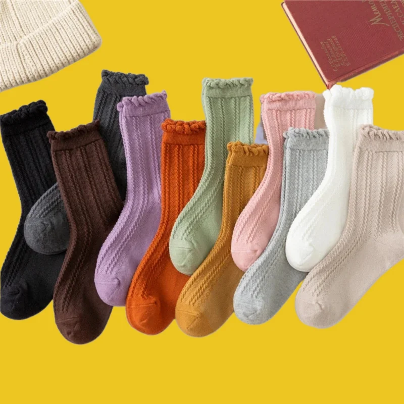 11/22 Paar Damen Socken Retro-Stil Süßigkeiten Farbe Socken atmungsaktive vertikale Streifen Muster Baumwoll socken Herbst neue Damen Socken