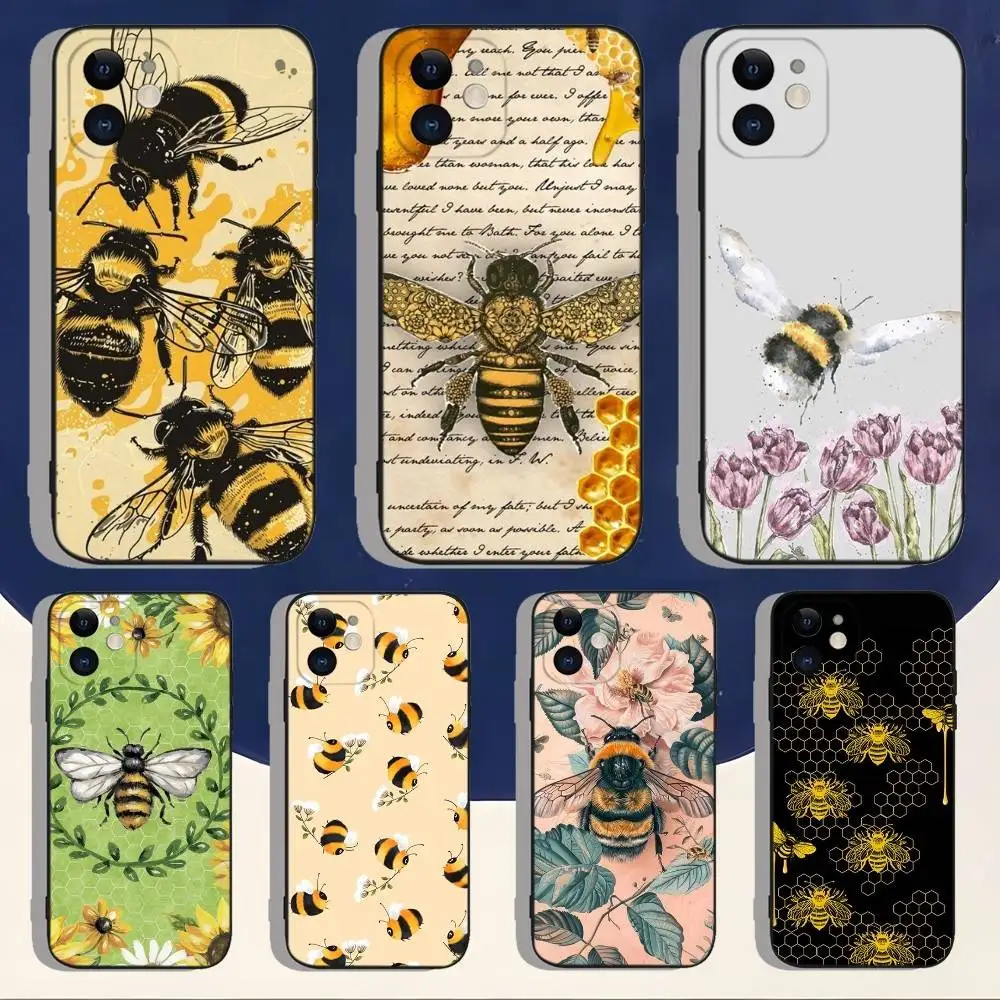 

Bees Yellow Cute Honey Phone Case For iPhone 17,16,15,14,13,12,11,Pro,Max,Plus,Air,X,XS,XR,SE,8,7,Mini,Soft Silicone Black Case