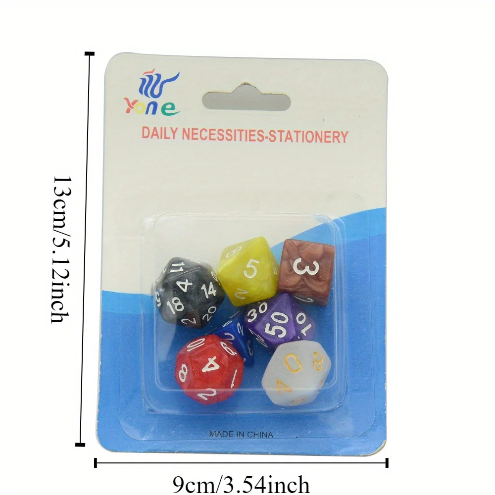 7pcs Seven Pack Multi Sided Dice Acrylic Set of Various Colors Bar Entertainment, Drinking, Colorful Party, Table Game Props