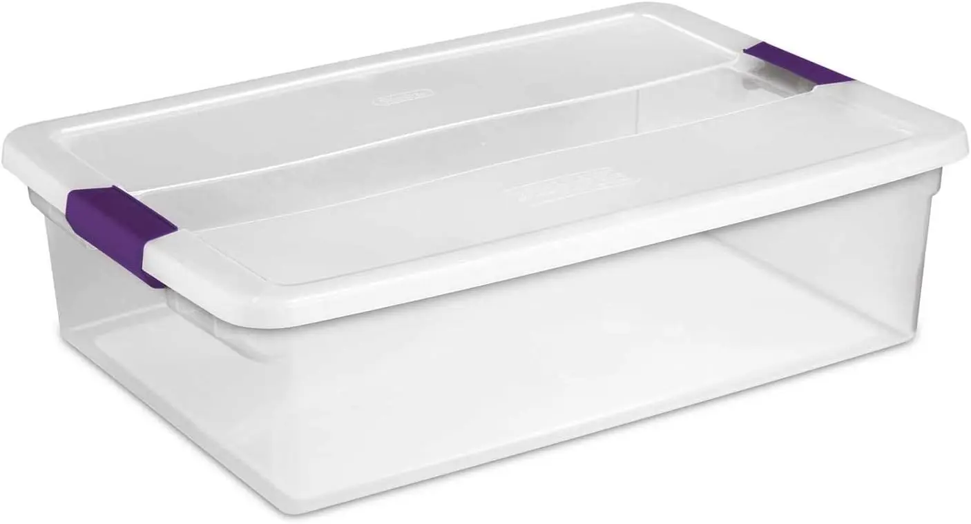 

32 Qt ClearView Latch Box, Stackable Bin with Latching Lid, Plastic Container to Clothes Underbed, Clear Base, Lid, 6-Pack Box