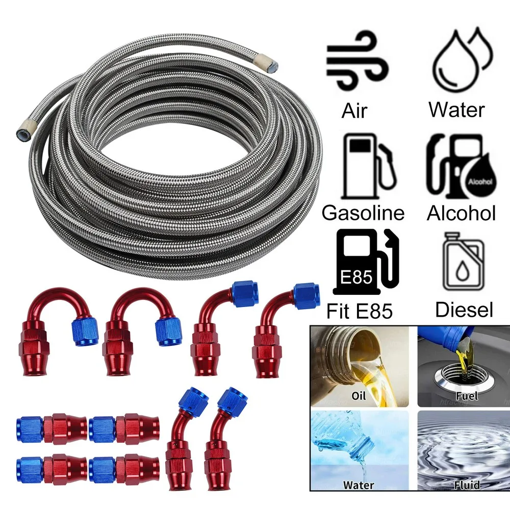 AN8 AN10 الفولاذ المقاوم للصدأ PTFE خط الوقود 20FT 6 10 تركيبات خرطوم عدة TF-1055