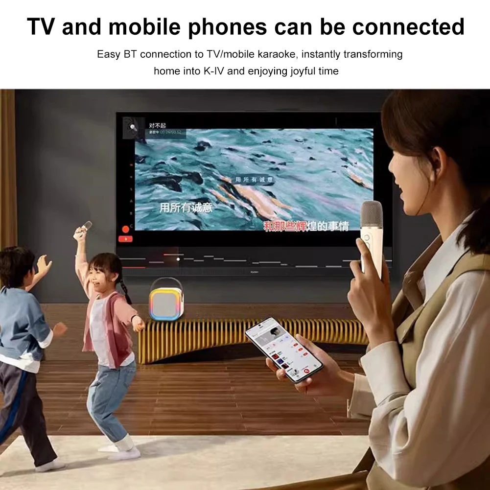 مكبر صوت متعدد الألوان متوافق مع بلوتوث 5.3 RGB مع ميكروفون لاسلكي ومكبرات صوت مسرح منزلية صغيرة وأضواء LED قابلة للتعديل