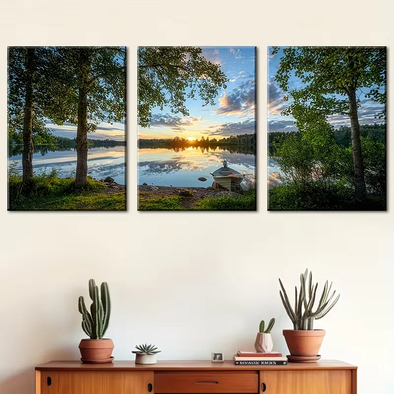 DIY 3Pcs Set Diamond Art 5D Diamond Painting Jewelry Cross Stitch Dusk Lake Trees Mosaic Diamond Embroidery Home Decor Gift