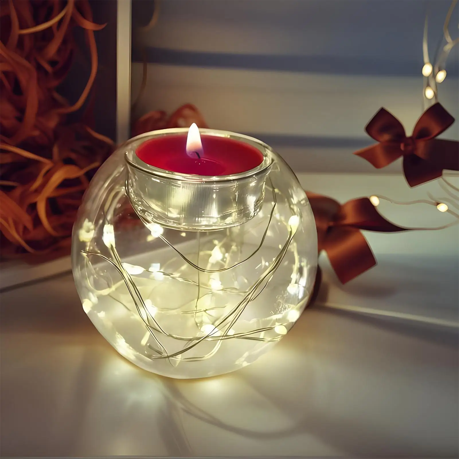 Tealight Candle Holders Translucent Glass Heat Resistant Christmas Tea Candle Holder For Party Tree Wedding Indoor Outdoor Home