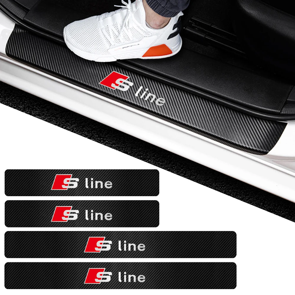 Car Styling 4pcs Carbon Fiber Auto Door Sill Protector Stickers For Audi SLine Q3 Q5 Q7 RS3 RS4 RS5 A3 A4 B5 B7 B9 A5 A6 C5 C6