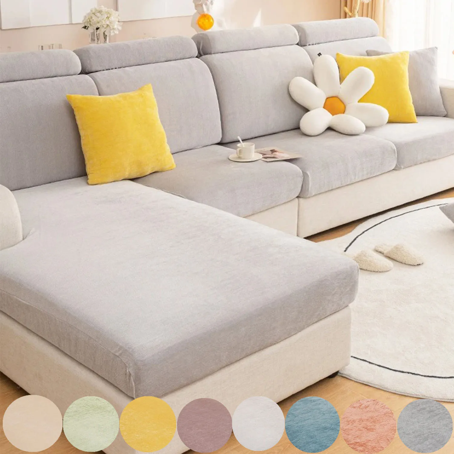 

Newest Solid Color Slip Resistant Chenille Stretchy Sofa Cover, All Seasons for Living Room Protector for Pets/kids Cover Sofa