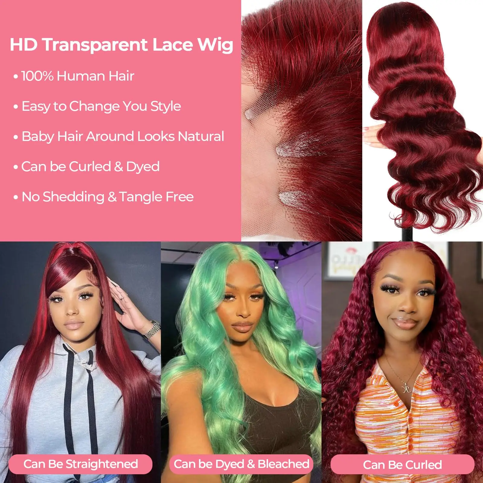 30 inch 99j Burgundy Body Wave 13x4 Lace Front Wigs Human Hair Red 13x6 HD Lace Frontal Wig Burgundy Wig Colored Human Hair Wig