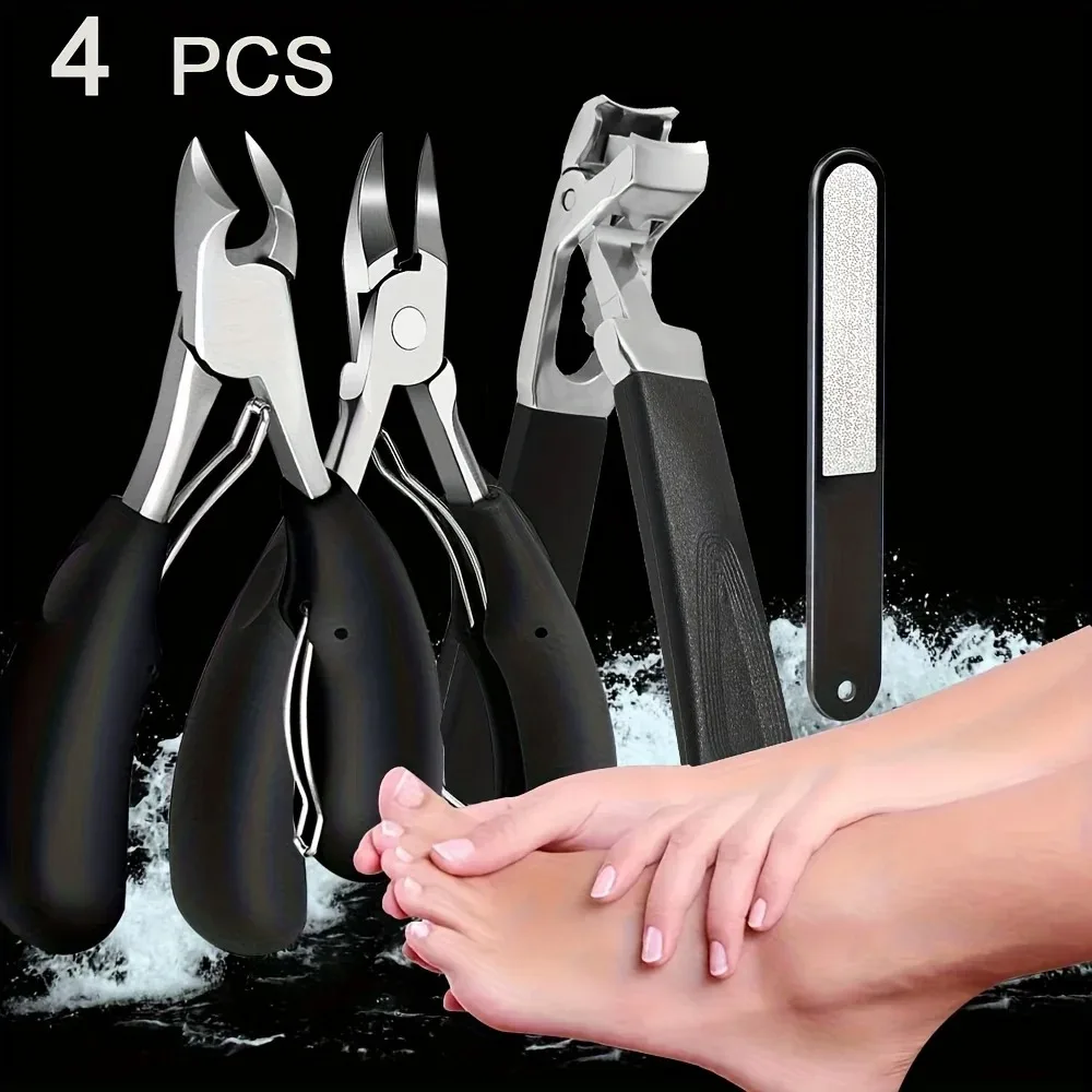 

Practical Nail Clippers] 4-piece Adult Nail and Toe Thick Nail Clippers - Wide Opening Extra Large Nail Clipper Set