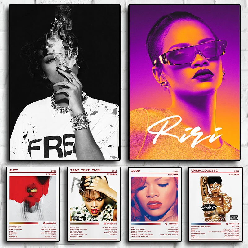 Singer R-Rihanna Potrait Hot Classic Music Albums Poster HD Print Canvas Painting Room Home Bar Cafe Decor