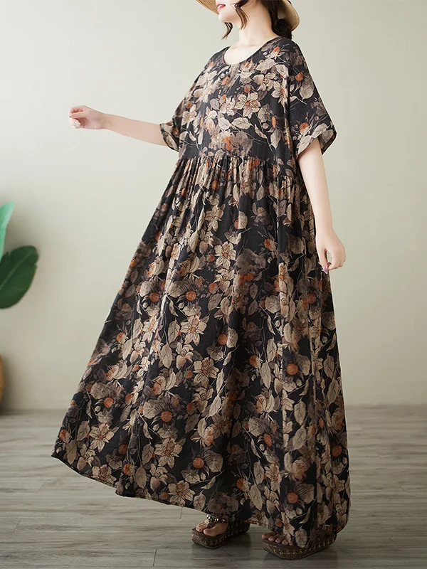 فستان طويل أنيق مطبوع برقبة مستديرة وأكمام قصيرة للنساء ذوات المقاسات الكبيرة، تصميم صيفي جديد بسيط وأنيق #4