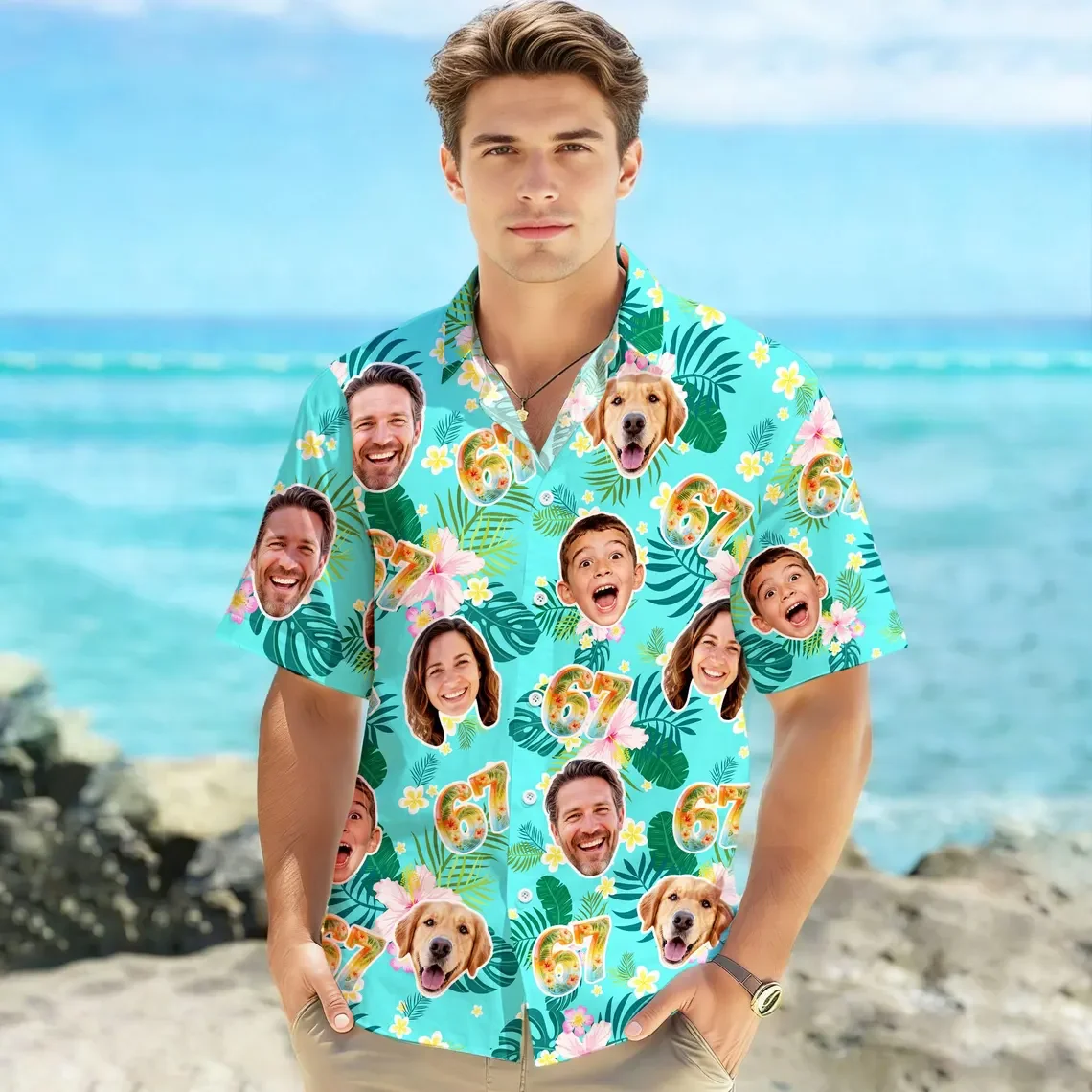 

New Personalized 67 Meme Six Seven Hawaiian Shirt Custom Face Aloha Shirt, Bachelor Party Gifts Harajuku Fashion Unisex Tops