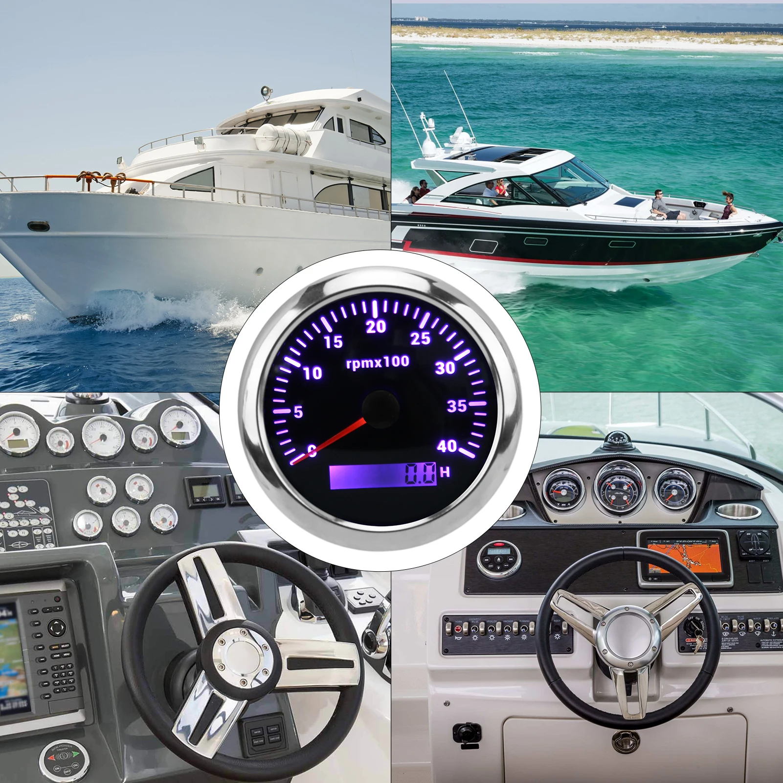 

4000RPM Tachometer 85mm Tachometer Gauge 4000RPM IP67 Waterproof with 7 Color Backlight for Car Boat RV Yacht Tachometer Gauge