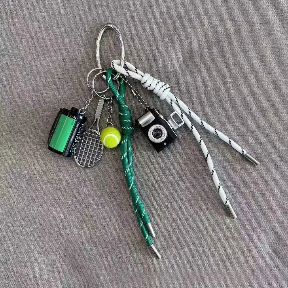 Creative Camera Braided Lanyards Keychain Tennis Kettle Car Keychain Decoration Ornament Bag Pendant Men