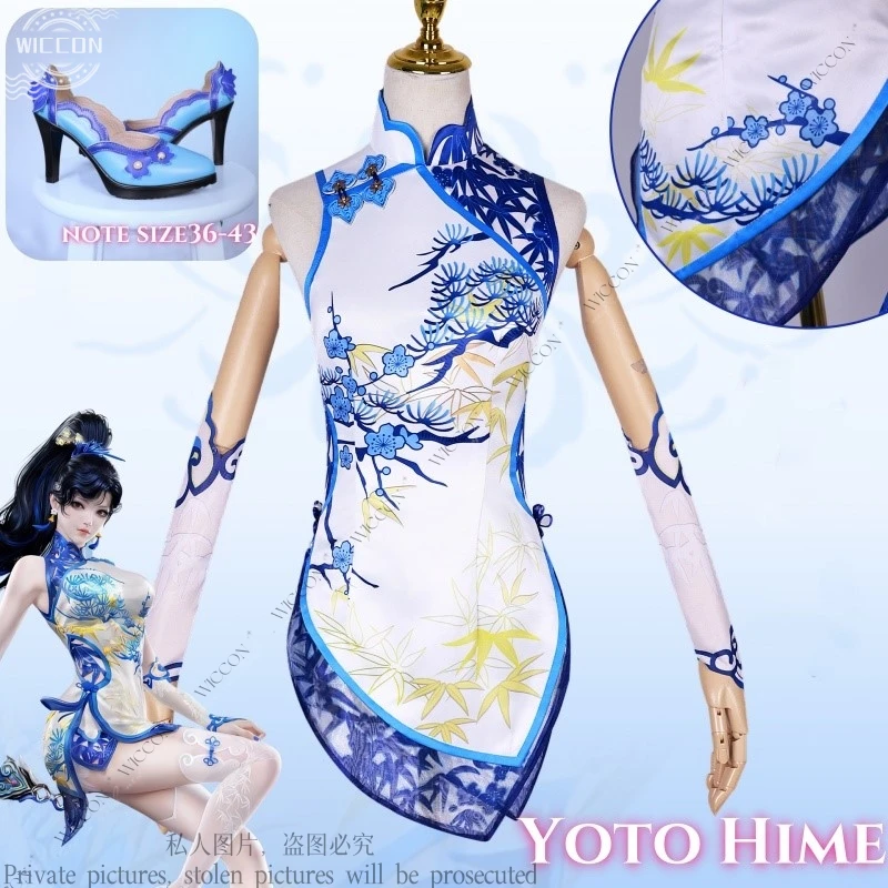 

Yoto Hime Game NARAKA:BLADEPOINT Costume Cosplay Shoes Printed Cheongsam Ominous Blade Greenbranch Porcelain Halloween Party