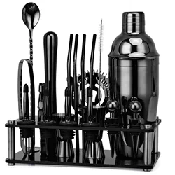 20pcs Black/Rose Gold/Silver 800/750/600ml Boston Shakers Bartender Kit Cocktail Shaker Set Bar Tools Stand Cocktail Recipe