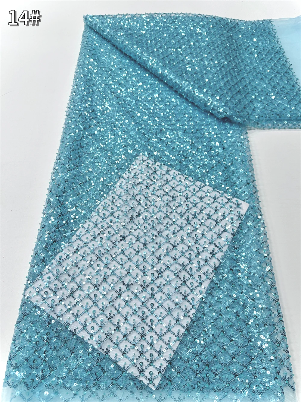 ผ้าลูกไม้ปักเลื่อม 5 หลา ผ้าลูกไม้แอฟริกันคุณภาพสูง ปี 2026 สีเขียว ลายดอกไม้ 3 มิติ ผ้าลูกไม้ทูลล์ปักเลื่อมสำหรับงานเย็บปักถักร้อย