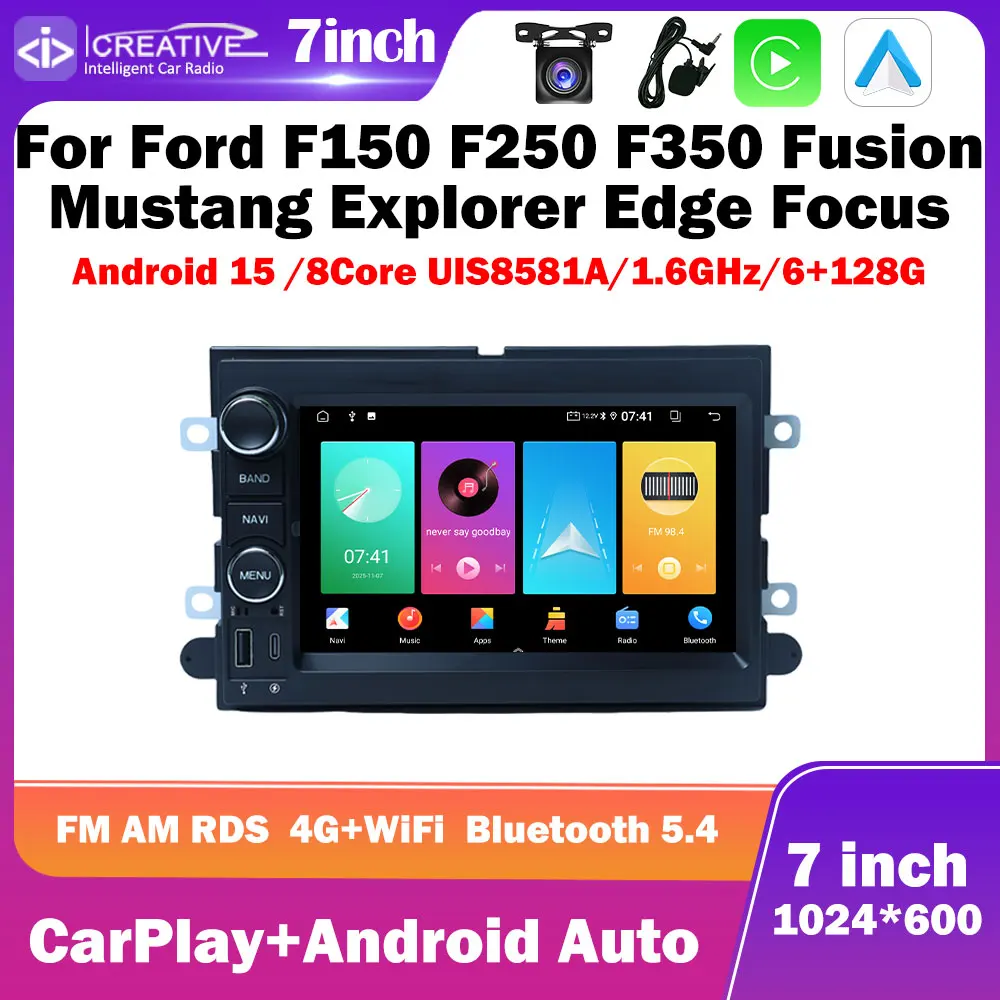 Android 15 Car Radio For Ford F150 F250 F350 Fusion Mustang Explorer Edge Focus 7inch Carplay Auto Multimedia Stereo Intelligent