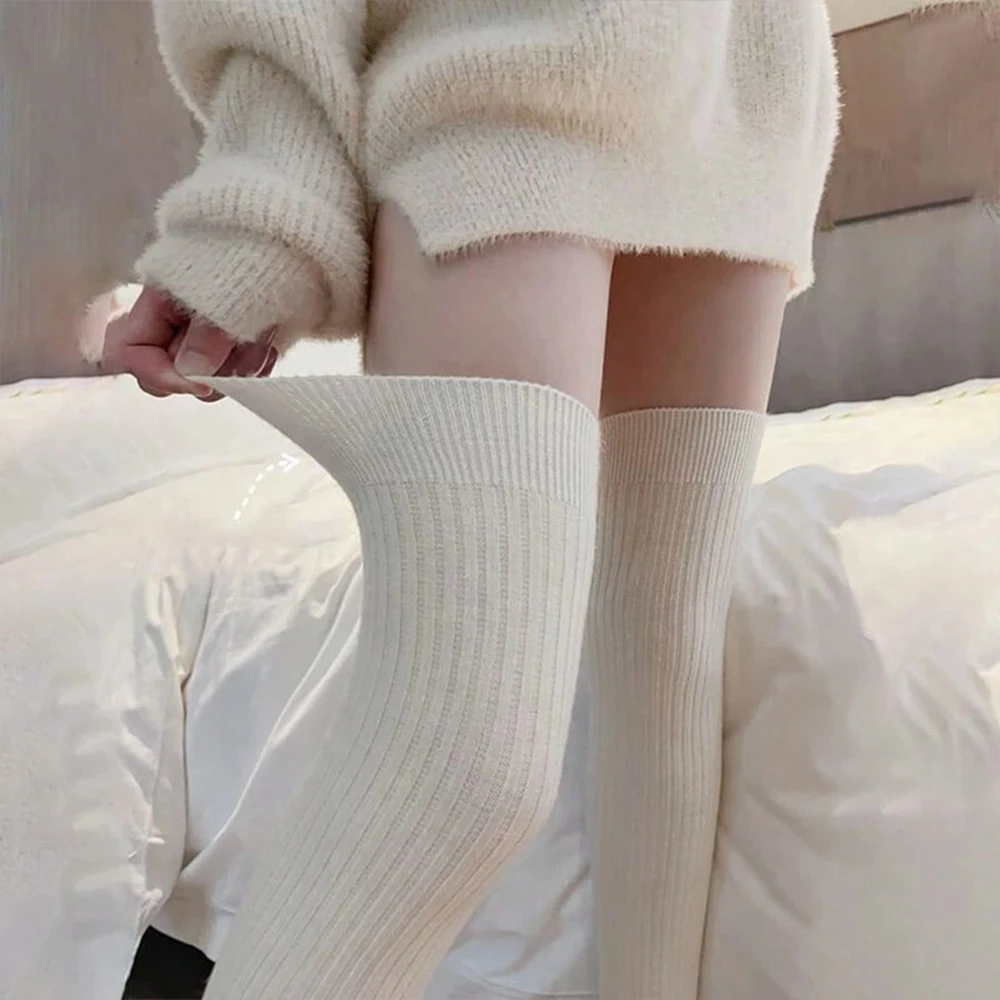 1/3/6 Pairs Women Classic Striped Knee High Stockings Fashionable Versatile Black White Gray Solid Color Comfortable Stockings ﻿