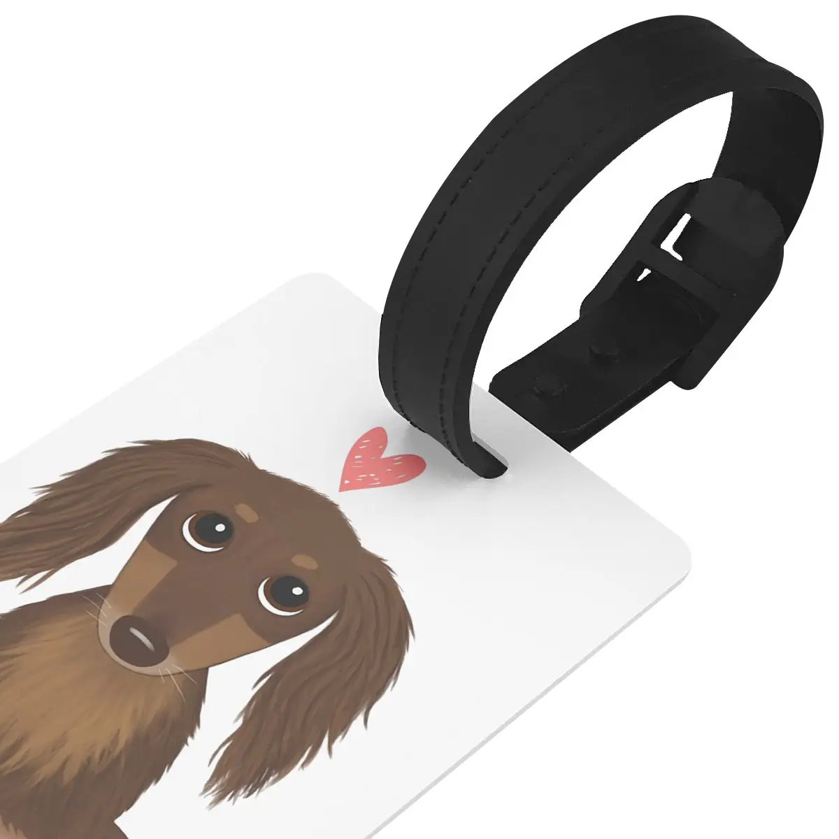 Cute Dog Longhaired Chocolate Dachshund Wiener Dog With Heart Baggage Tags Akcesoria do walizek Przywieszka do bagażu podróżnego