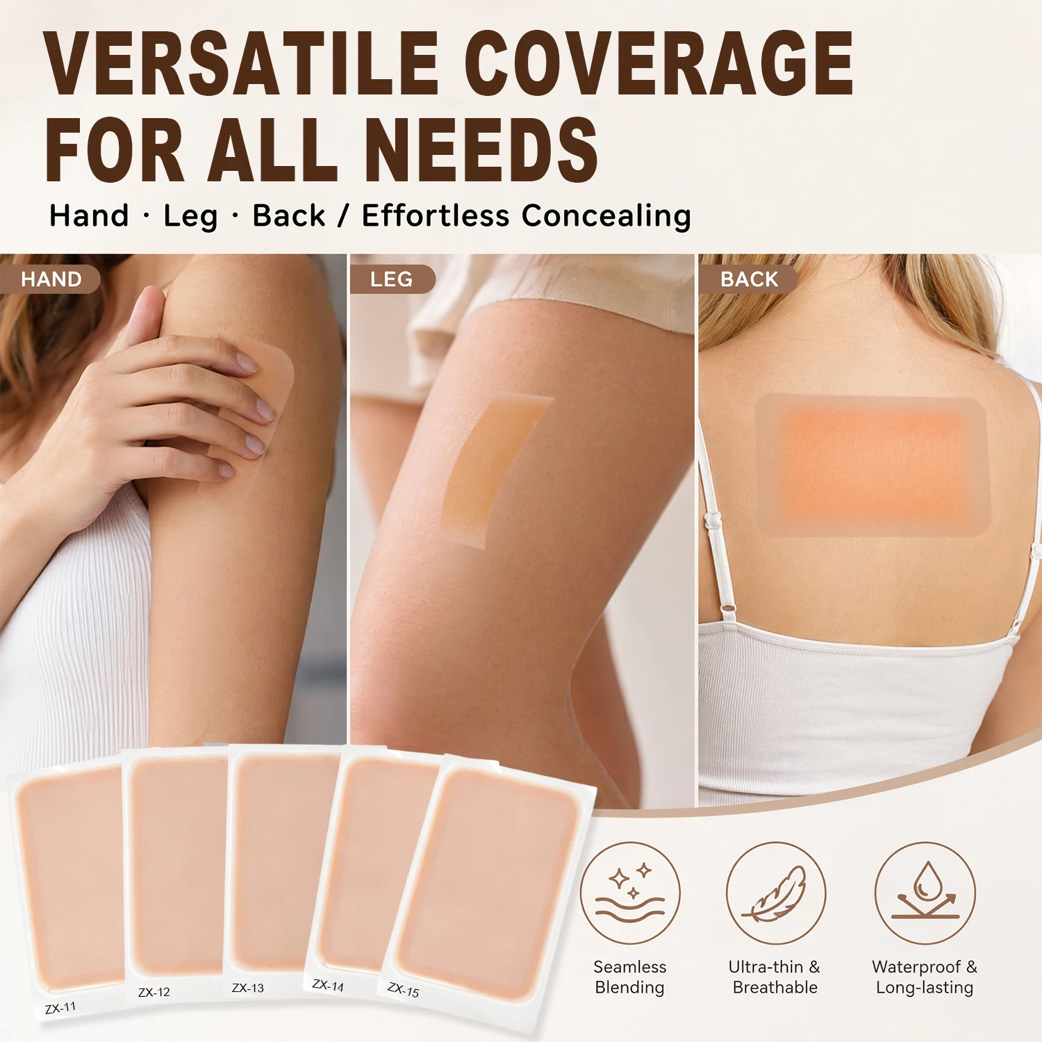 Waterproof Tattoo Concealer Patch 5 Skin Tones Invisible Scar Cover Up Tape Ultra Thin Breathable Sweatproof Hide Tattoo Sticker