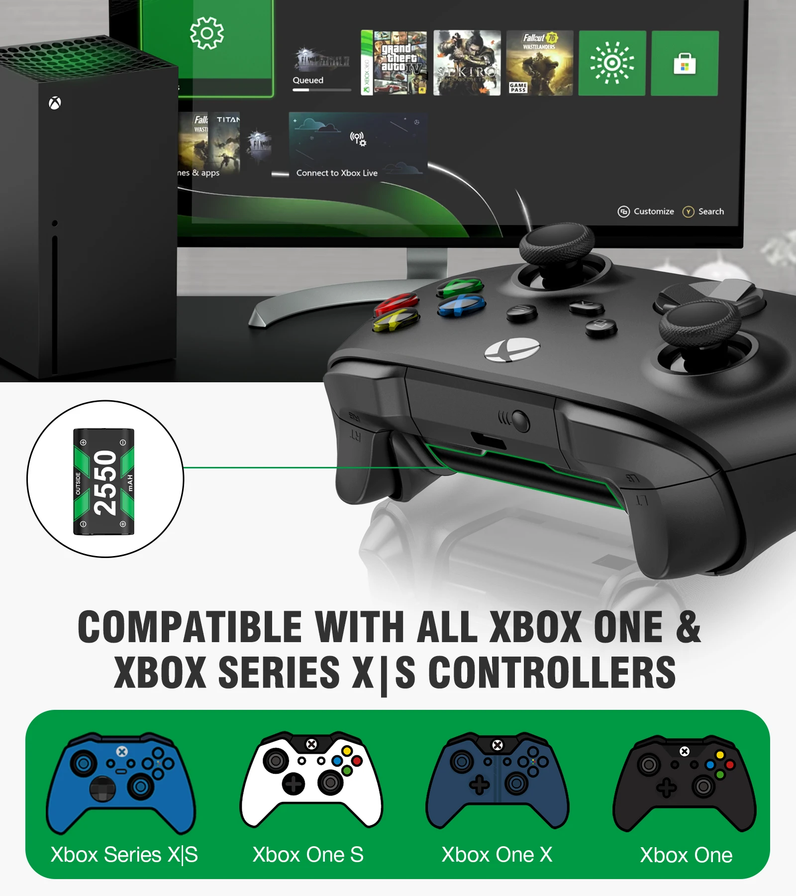 4 * 3000 mWh Xbox-Controller-Akku für Xbox Series X | S/One S/X/Elite wiederaufladbarer Akku mit Schnellladestation – Detail 10