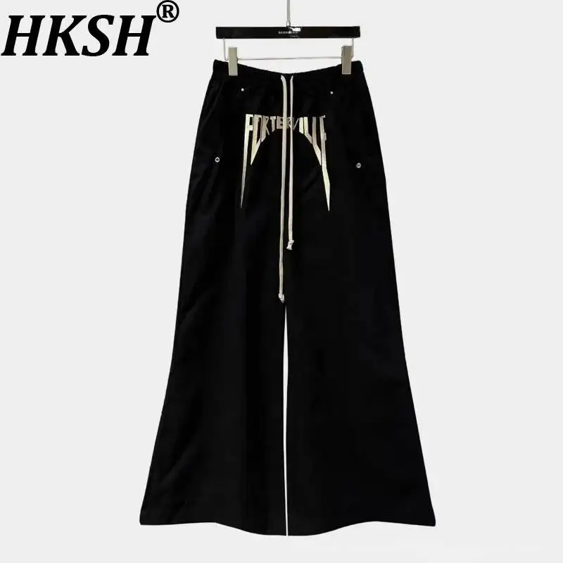 

HKSH Spring New Men's Tide RO Style Dark Embroidered Workwear Silhouette Wide-Leg Loose Casual Floor-Length Flared Pants HK24485
