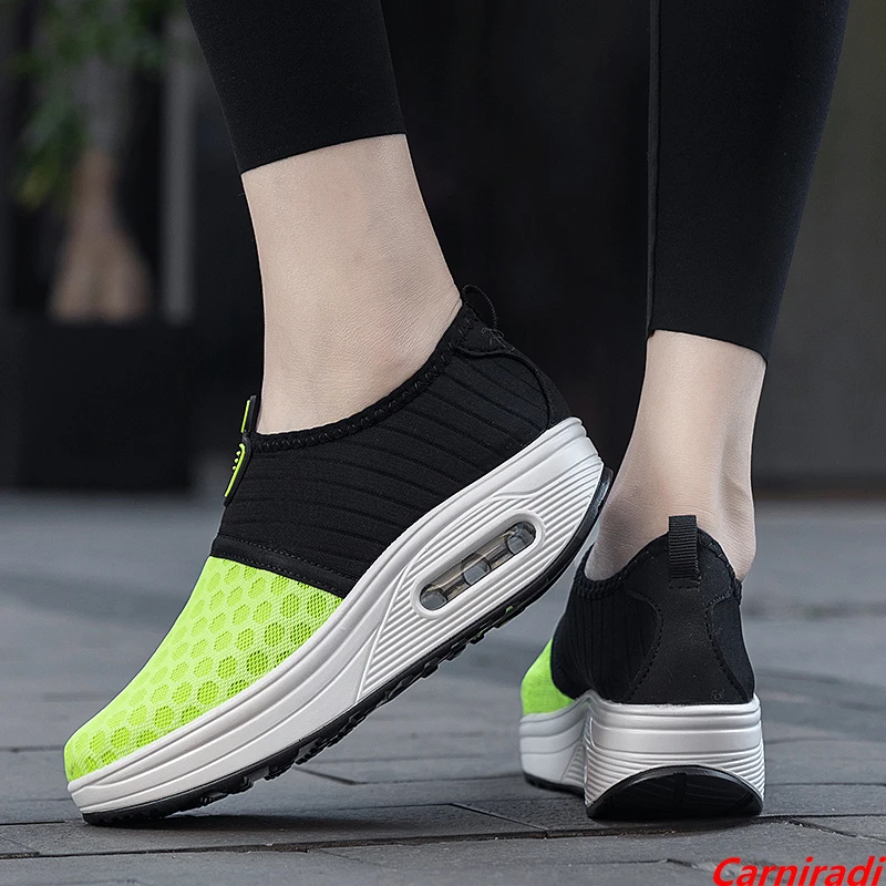 

Fashion Women Platform Baskets Slip-on Casual Sneakers Ladies Mesh Sport Non-slip Comfortable Wedges Thick Bottom Walking Shoes