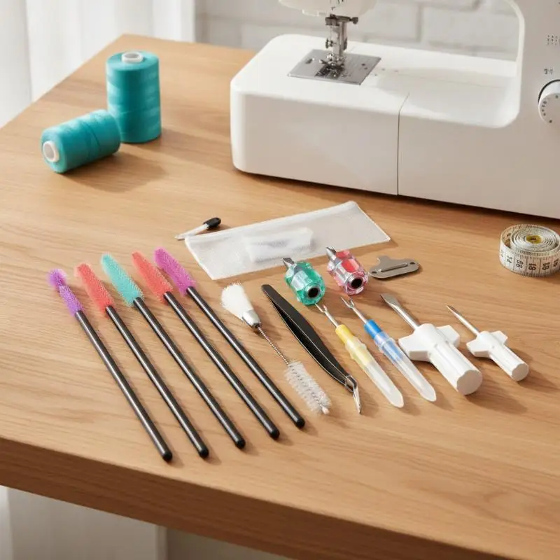 15Pcs Sewing Machine Maintenance Kit: Screwdrivers Tweezers Brushes Rippers Case Cleaning