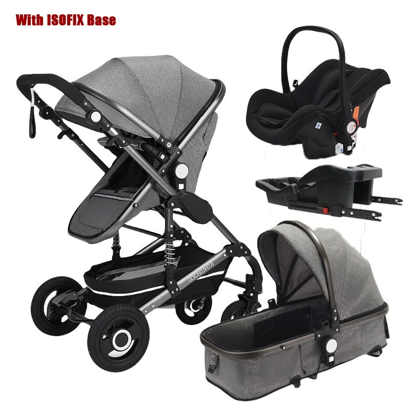 

Baby stroller 3in1 with car seat with ISOFIX base, luxury high landscape baby carriage aluminum alloy frame travel stroller