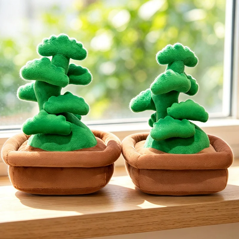 Cute Simulation Bonsai Plush Toy, Square Terracotta Pot Design Pine Tree Stuffed Decor, Ultra Soft Fluffy Plant Plush Gift