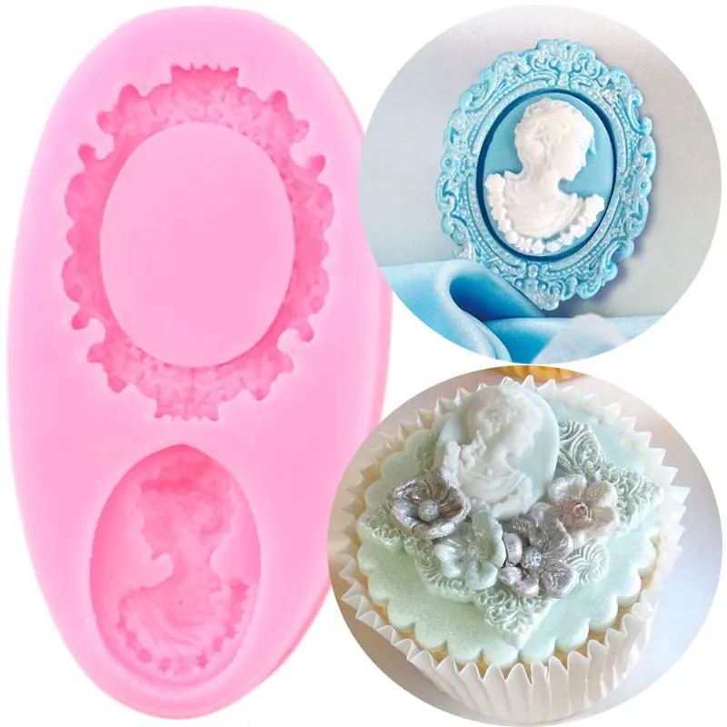 Mirror Frame Lady Avatar Cake Silicone Molds Cupcake Topper Fondant Cake Decorating Tools Candy Chocolate Gumpaste Moulds