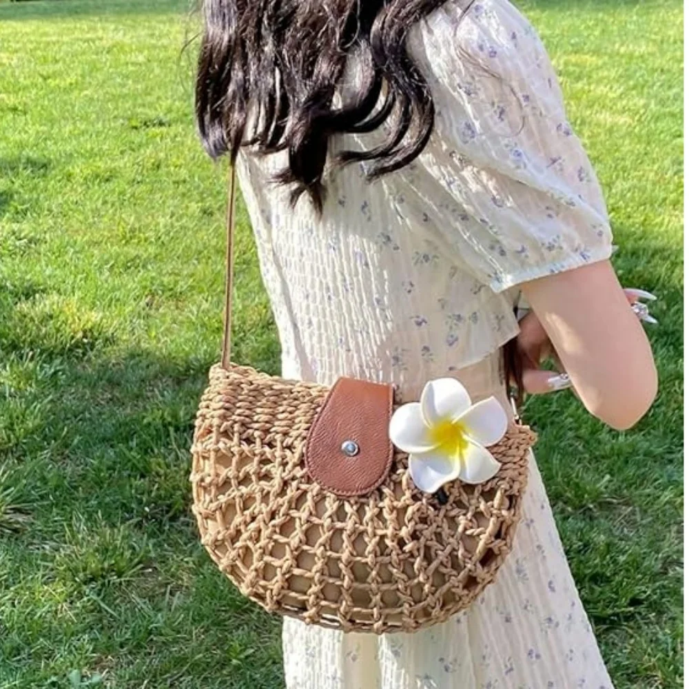 Straw Bag Beach Purse Summer Purses for Women Vacation Handbags Woven Crossbody Bags Straw Shoulder Bag