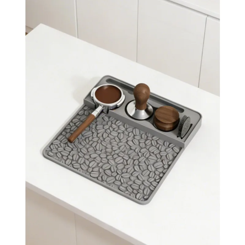 Silicone Coffee Tamping Mat Non Slip Raised Edge Barista Corner Mat Coffee Tamper Tray Storage Pad