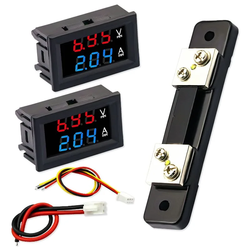 2PCS Dual Display Volt Amp Meter DC Voltmeter Ammeter LED Digital DC 4.5-100V/50A Voltage Current Measurement Meter with Shunt
