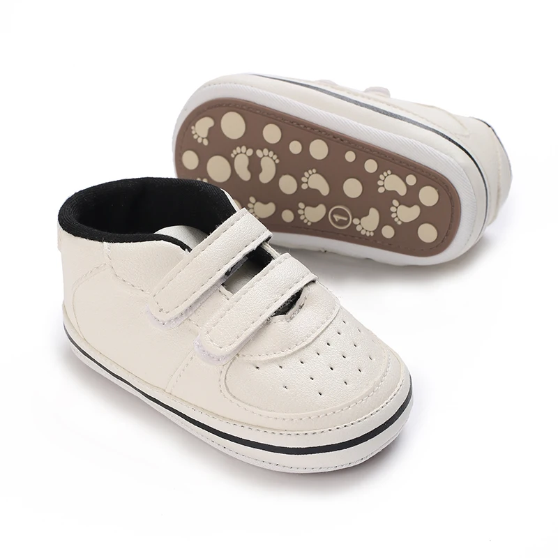 Newborn Baby Shoes Boy Girl Classical Sport Rubber PU Leather Multi-Color First Walker Casual Sneakers White Baptism Shoes