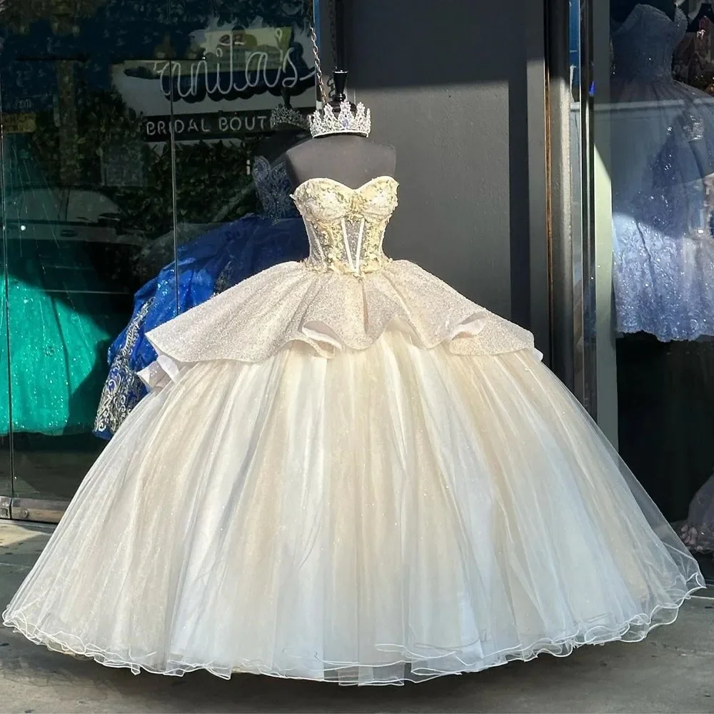 Glittering Sweetheart Princess Quinceanera Dresses Vestido De 15 Anos Illusion Corset Masquerade Formal Birthday Party Ball Gown