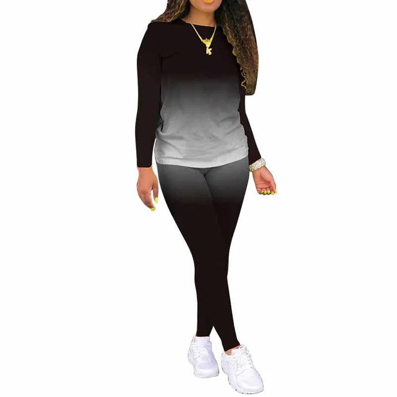 Fashion Long Sleeve O-Neck Pant Sets for Women Casual Gradient Women Pant Set Exercise Two Piece Sets Womens Outifits 2026 Q6505