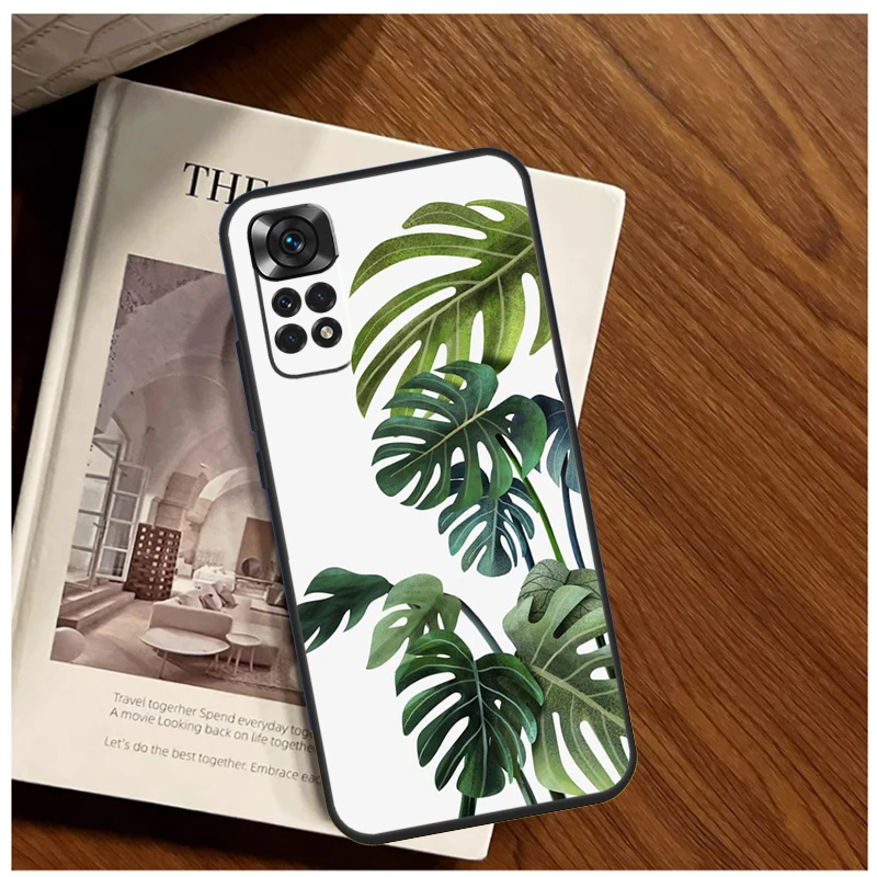 Grünes monstera blatt etui für xiaomi redmi note 12 12s 11 11s 10 10s 9 9s 8 pro 8t redmi 12c 10c 9c rückseitige abdeckung