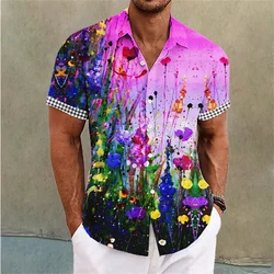 2023 New Men's High Quality Hawaiian Button Short Sleeve Shirt Creative Flower Print Retro Flapped Shirt Outdoor Fashion Shirt