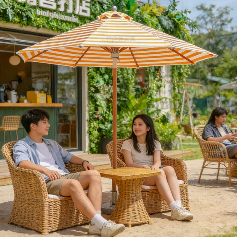 Outdoor central column umbrella Striped parasol Hotel B & B courtyard umbrella Commercial external Seaside beach