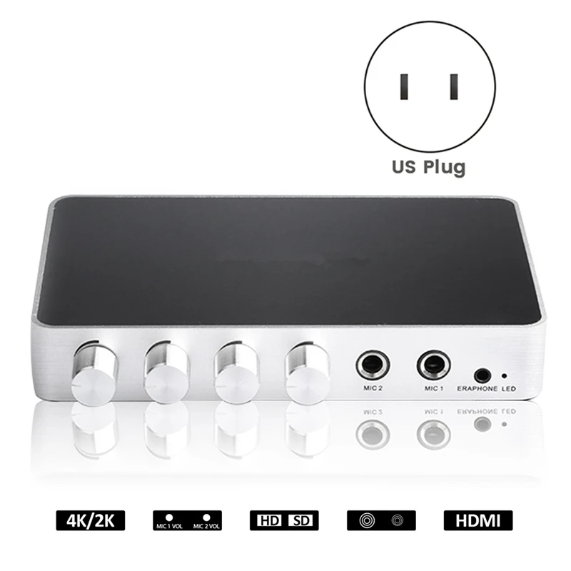 

New KM200 4K Mini HD Karaoke Sound Mixer Audio Mixer Dual Microphone Input Volume Adjustment for Stage KTV Room-US Plug