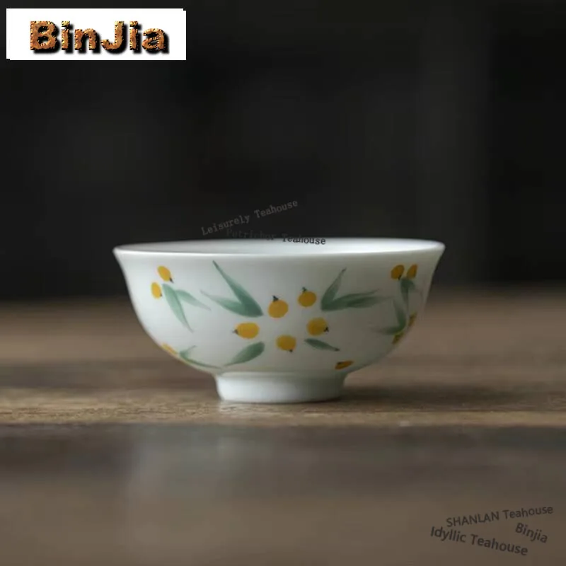 80ml Jade Mud Misty Blue Master Cup Hand-painted Loquat Tea Cup Tasting Mug Ancient Tea Bowl Fragrance Cup Teaware Craft Gifts