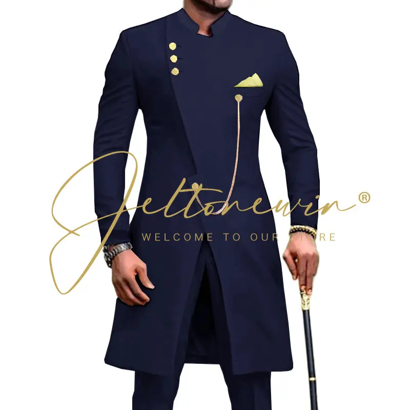 2023 Fashion African Design Slim Fit Men Suits For Wedding Groom Tuxedos Black Bridegroom Suits Best Man Prom Party Blazer