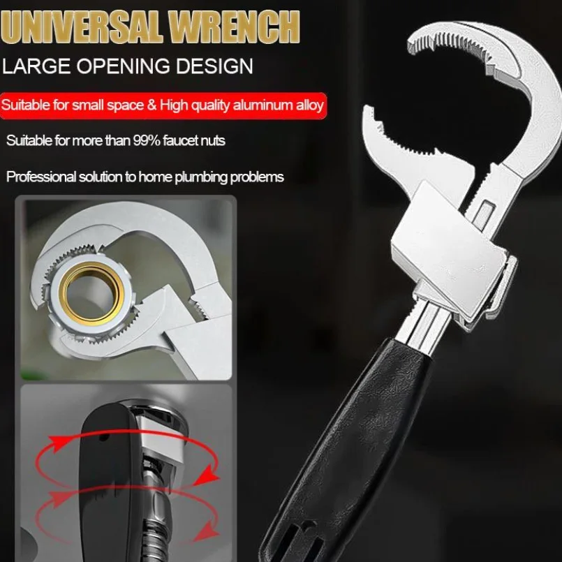 

Universal Adjustable Double-ended Wrench Multifunctional Bath Wrench Aluminium Alloy Open End Spanner Bathroom Repair Hand Tool