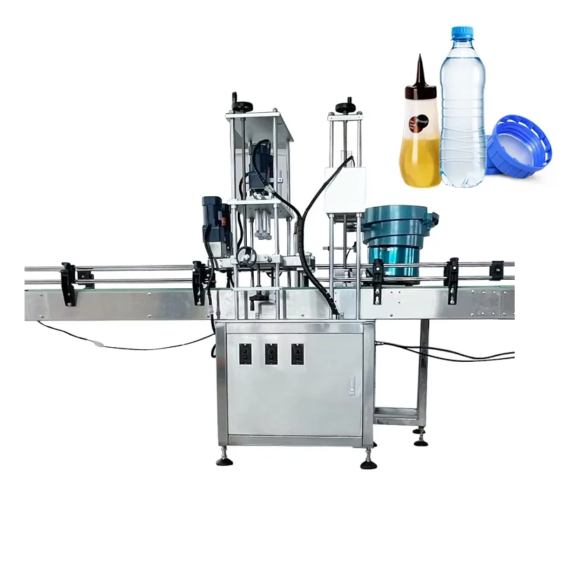 Full Auto Bottle Capper with Vibratory Cap Feeder for Plastic Water Juice Sauce Beverage Screwing