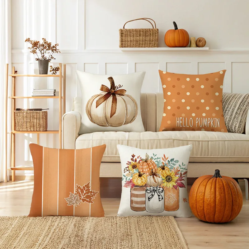 

Hello Fall Hello Pumpkin Pillow Covers 45x45cm Set Of 4,Autumn Decor Leaves Maple Thanksgiving Decorations for Home Sofa Couch