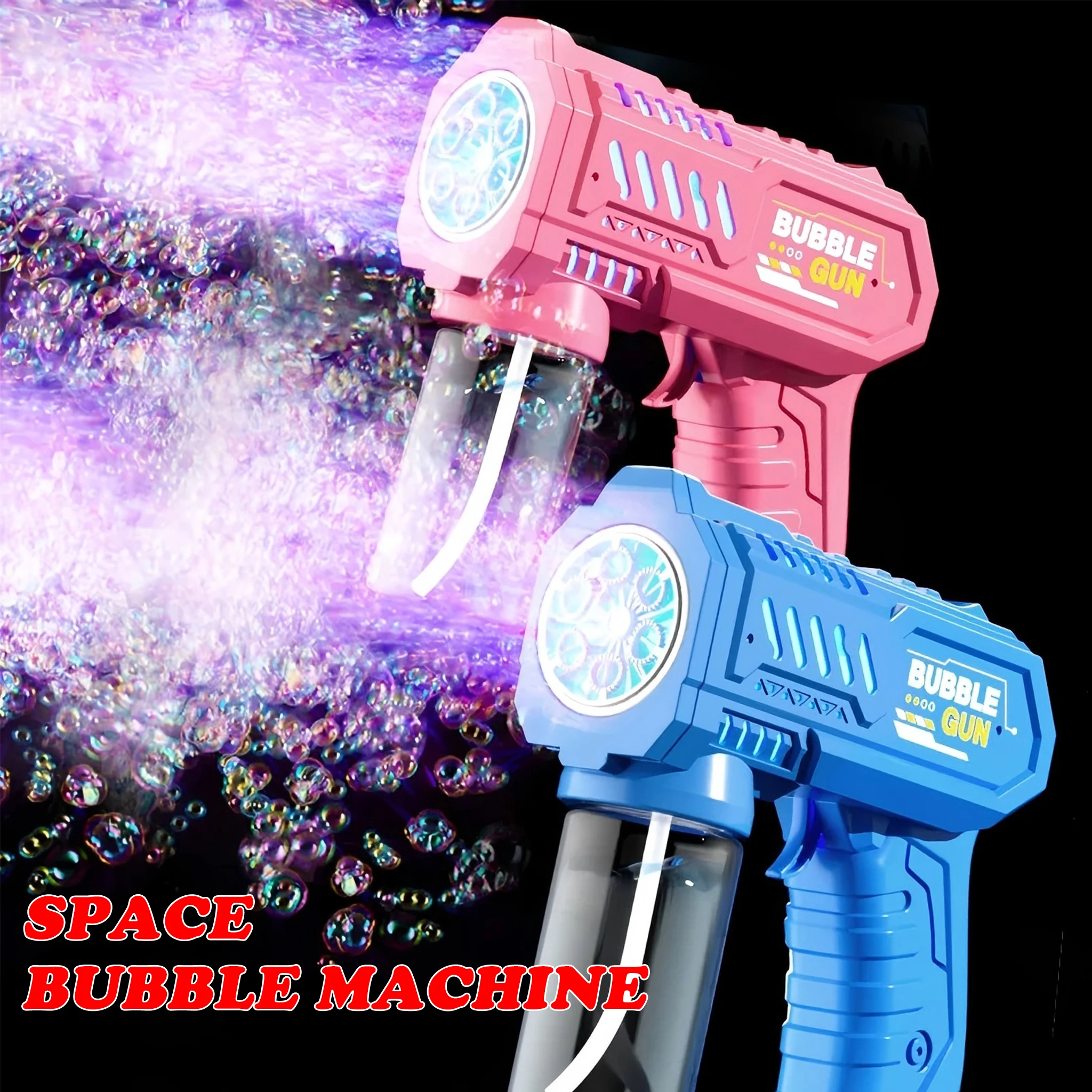 

6 Holes Bubble Machine Electric Bubble Gun with Light Automatic Bubble Blowing Toys Kids Soap Blower Summer Outdoor Game Toy